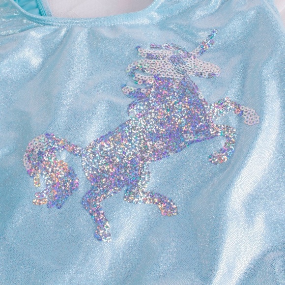 NEW blue unicorn sequins kids swimsuit - Picture 2 of 4